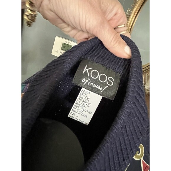 Koos of Course Appliqued Mandarin Collar Sweater Coat Size SMALL NAVY BLUE NWT - Picture 7 of 9